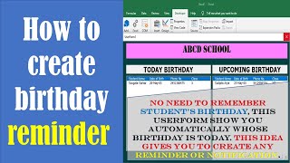 How to create Birthday Reminder in Excel using Userform & ListBox || Create Notification & Reminder
