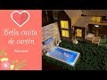 #casadecarton   Bella casita de cartón con luz y piscina