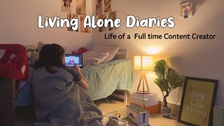 Living Alone Diaries 🌾 | life of a Full Time Content Creator👩🏻‍💻| Filming, Cooking, Editing🍝