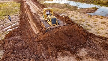 Incredible New Project Making New Road Starting With Bulldozer Pushing Dirt & Dump Truck Unloading