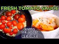 Homemade fresh tomato sauce from vine to table