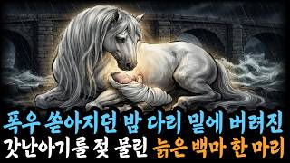 폭우 쏟아지던 밤 다리 밑에 버려진 갓난아이에게 젖 물린 늙은 백마 한 마리