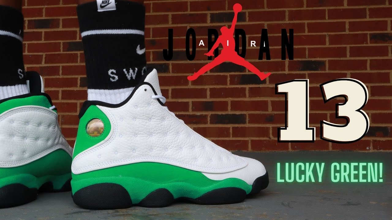 jordan 13 lucky green on feet