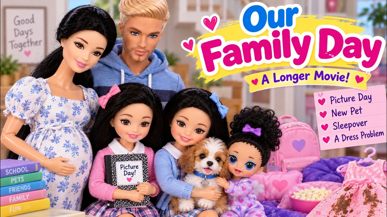 Barbie Doll Family School, Sleepover & New Pet Story