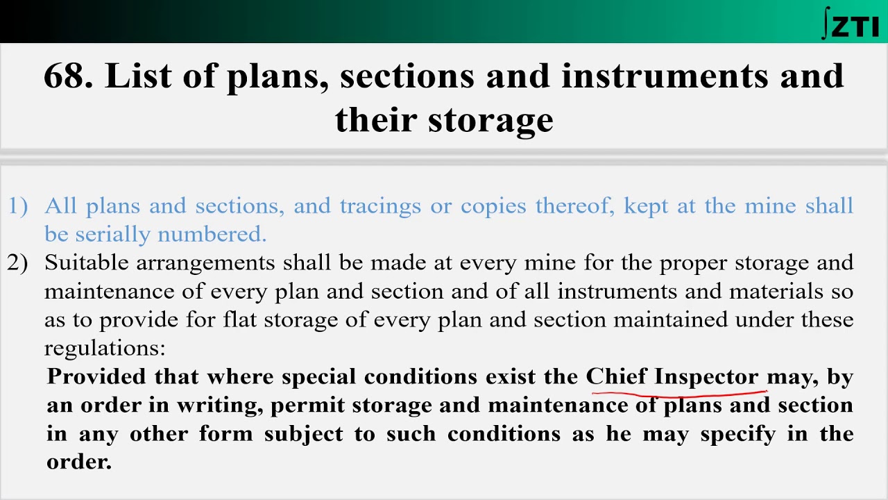 CMR Regulation 68 (List of plans, sections and instruments and their storage)