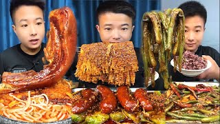 Chinese Food Mukbang Eating Show Asmr | Flammulina, sausage, Noodles, Pork, Braised beans in sauce
