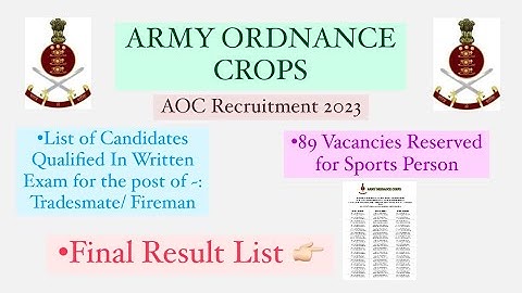AOC Recruitment Tradesman mate & Fireman Result 2023/ Army Ordnance crops Result 2023