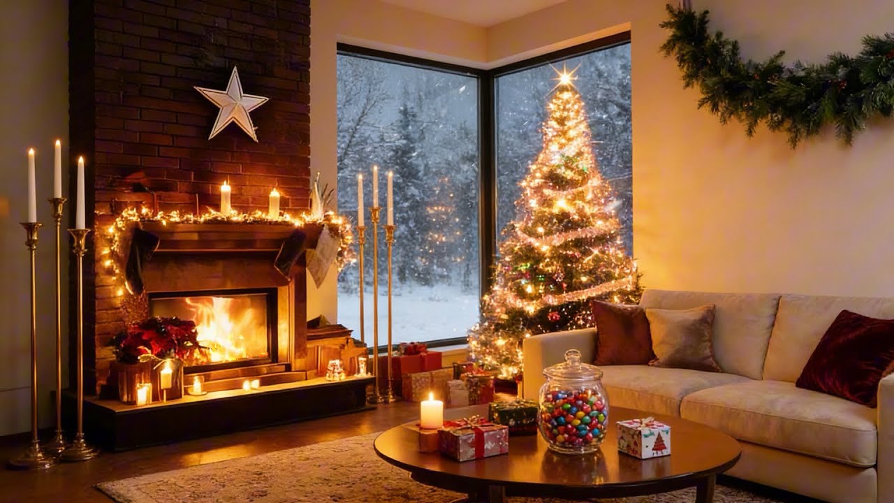 Cozy Christmas Fireplace Ambience 🎄 Warm Instrumental Music & White Noise | 5 hours