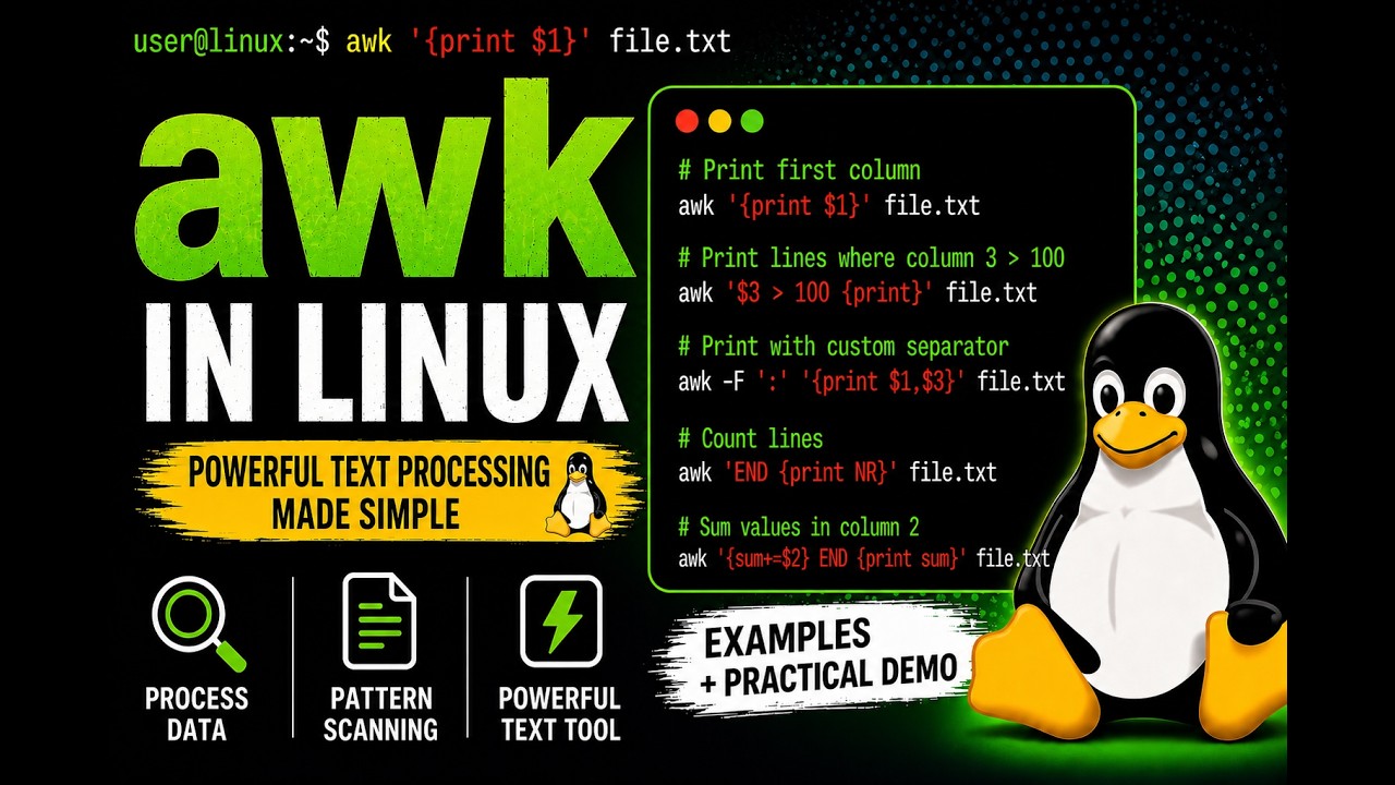 Master AWK in Linux Under 15 Minutes | Real Examples | Linux101 - YouTube