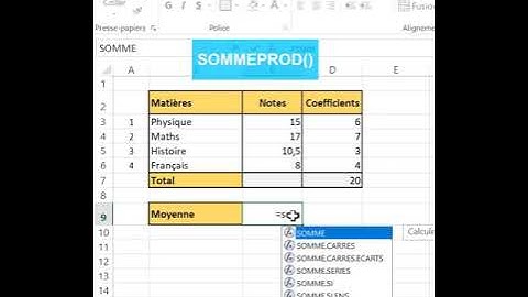 Excel Tuto 14 : Calcul de la moyenne pondérée - Fonction SOMMEPROD