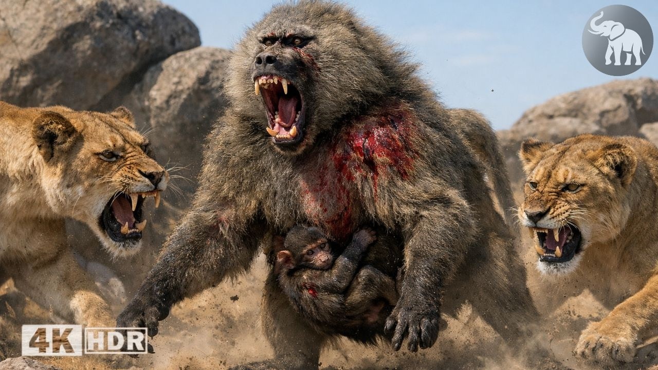 Unbelievable! Baboon vs Lion – A Shocking Face-Off in the Wild 
