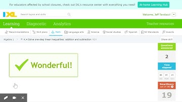 IXL   Solve one step linear inequalities  addition and subtraction Algebra 1 practice