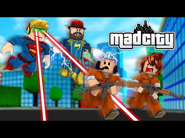 HEROS VS CRIMINALS FIGHTING FOR TEMPLE in ROBLOX MAD CITY class=