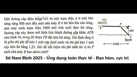 Sở Nam Định 2025: Một đường cáp điện được kéo từ một trạm điện A ở một bên | sông rộng 900 mét đến