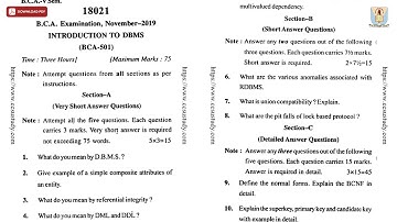 BCA 5TH SEM INTRODUCTION TO DBMS NOV 2019 | CCSU