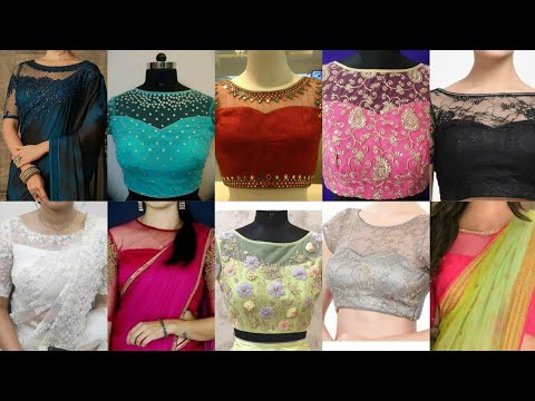 Top 50 party Wear net blouse design, boat neck stylish net blouse designs