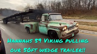 1959 Chevy Viking, pulling 50ft wedge trailer!!