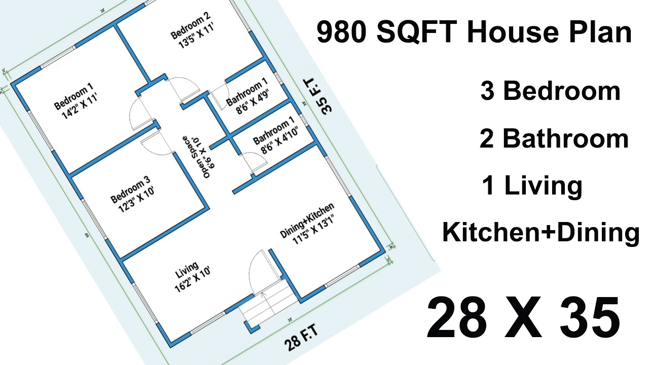 980 SQFT House Plan - YouTube