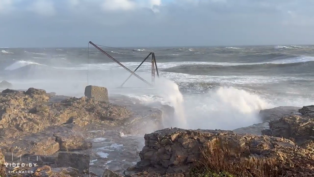 Storm Herminia strikes Portland Bill, Dorset, on the Jurassic Coast, January 2025