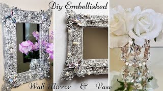 Diy Embellished Wall Mirror and vase Using Christmas Ornaments| Christmas Home Decor on a Budget