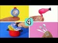 DIY 4 Miniaturas fácil de fazer para Barbie Secador de Cabelo, Relógio Despertador, Panela, Talheres