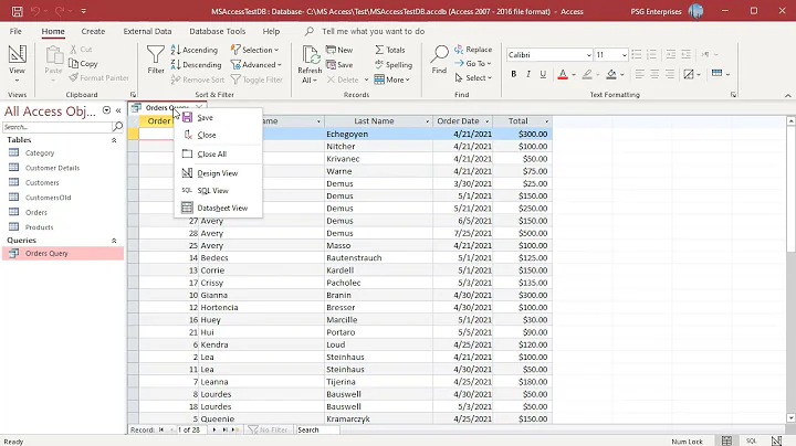 Define a Sort Order for a Query in Design View in MS Access - Office 365