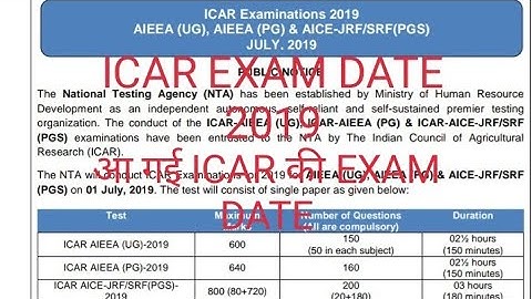 ICAR EXAM DATE 2019 ।। icar AIEEA PG,AIEEA UG,ICAR SRF EXAM DATE