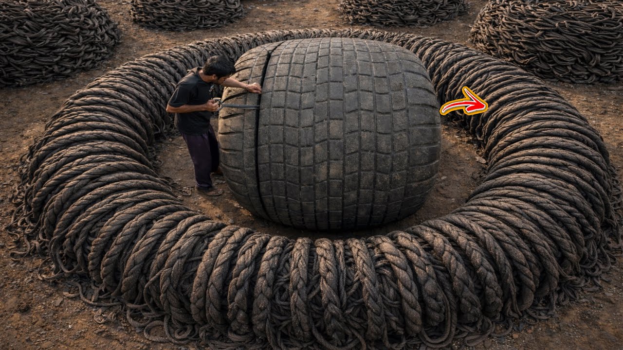 Heavy Machinery Giant Tyre Turned into Strong Flexible Ropes || Incredible Tyre Recycling Process