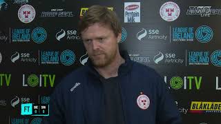 Shelbourne boss reacts to his sides performance against Shamrock Rovers