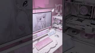 Stunning White Gaming Desk Perfect with Pink Ambient Lights #gamingdesk #desksetup #gamingsetup