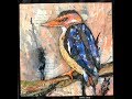 Gel Print Collage Paper Painting Style - African Teal Kingfisher
