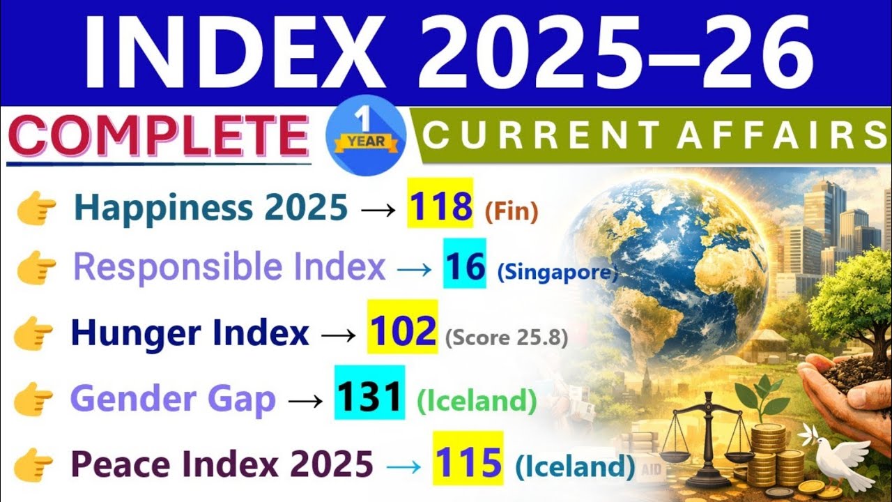 INDEX CURRENT AFFAIRS 2025 & 2026 🔥| IMPORTANT INDEX 2025 | CURRENT AFFAIRS 2025 | TOP 3 COUNTRIES |