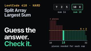 Split Array Largest Sum | LeetCode 410 Hard | Guess the answer, then check it