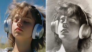 Drawing A Girl Wearing Headphones Using Reference Photo ∥ Sketch Drawing