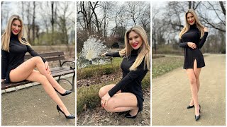 Secretary Walking In The Park In A Black Dress Tights And High Heels Polishgirlinheels 4K