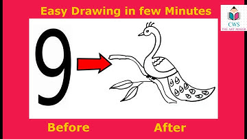 How To Draw Peacock Using Number "9" | kids Easy Art | Numbers drawing - Creator Work Space.