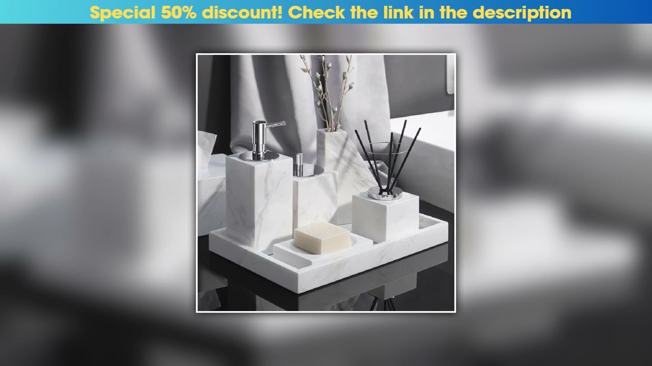 Today Only Volakos White Natural Marble Bathroom Set Soap Dispenser Soap Dish Reed diffuser Tissue•