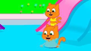 Cats Family in English - Water Slides Cartoon for Kids