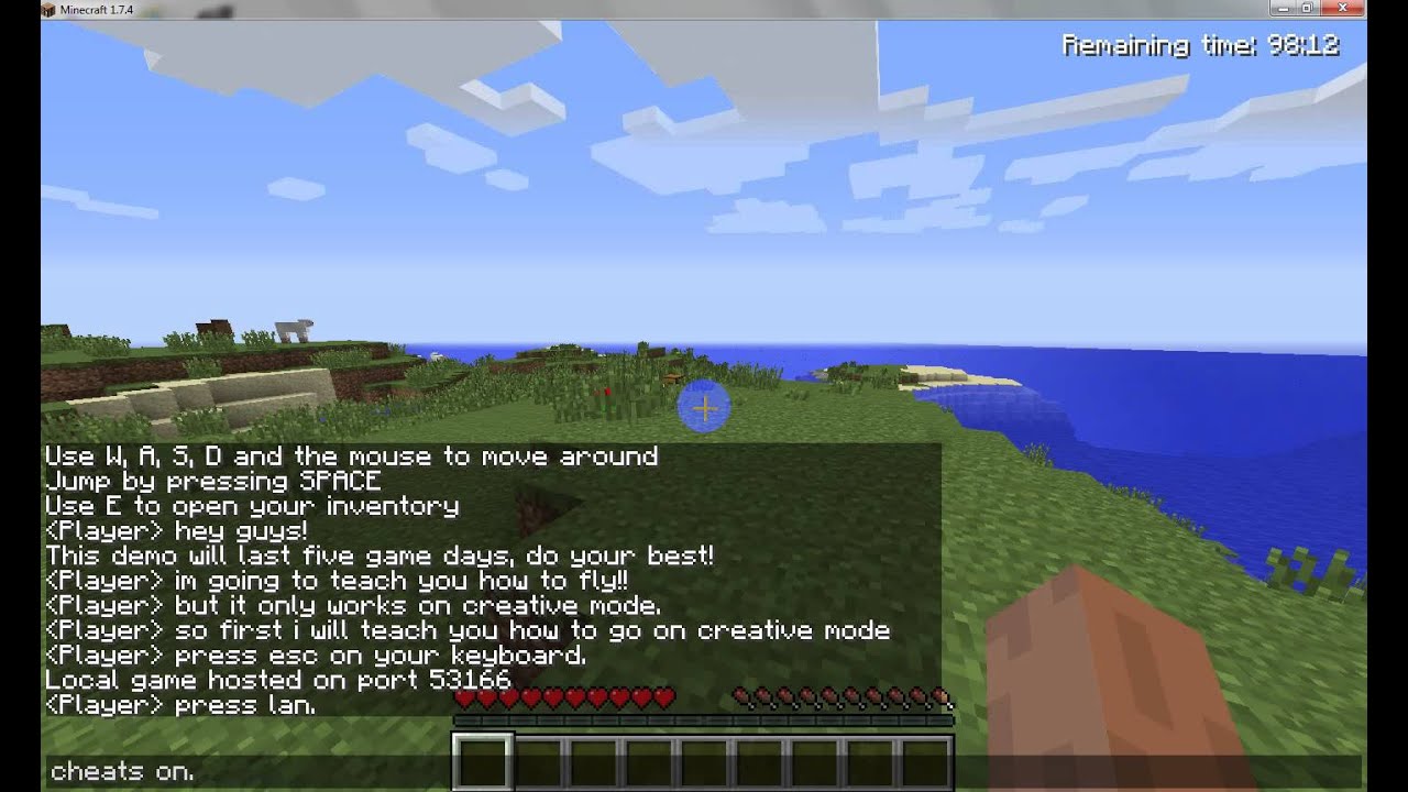 How to fly and be on creative mode minecraft demo - YouTube
