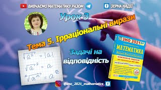 картинка: Тема 5. Ірраціональні вирази. Завдання на відповідність