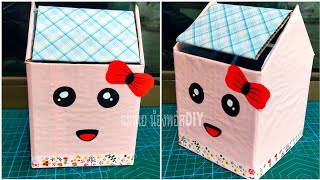 DIY ทำถังขยะจิ๋วน่ารักๆจากกระดาษลังรีไซเคิล/แม่เนย น้องพอสDIY