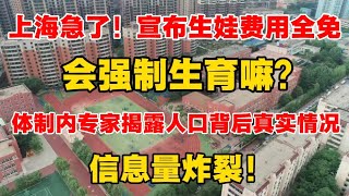 上海急了，宣布生娃费用全免！会强制生育嘛？体制内专家揭露中国人口背后真实情况，信息量极大！ ｜人口｜出生率｜生育率｜结婚率｜上海出生人口｜养老｜教育