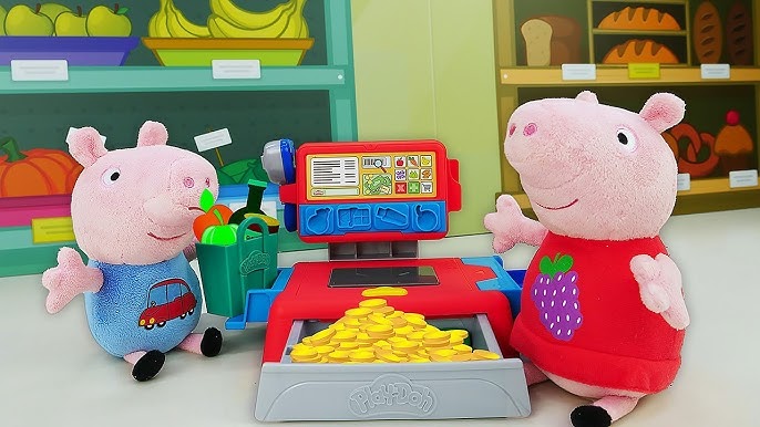 Peppa Pig e o George brincam com blocos de brinquedo coloridos! História  infantil com papai Pig 