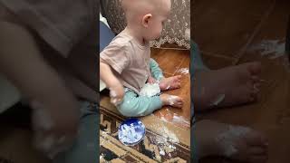 Precious Baby Playing with His Mom’s Skin Cream