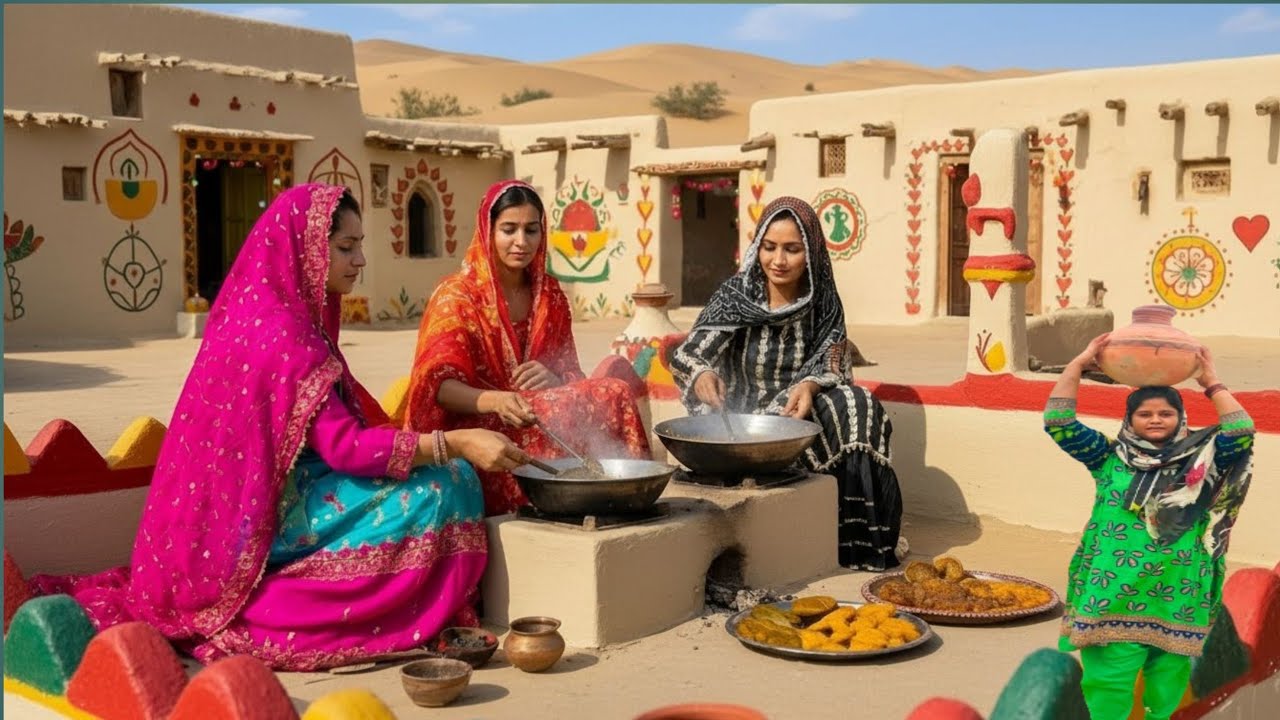 Утренняя рутина женщин пустыни в зимнем тумане | Жизнь в деревне Пакистан