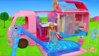 Barbie Dolls Unboxing: Dream Camper, Dreamhouse, Boat, Doll Sisters & Toy Vehicles Play for Kids