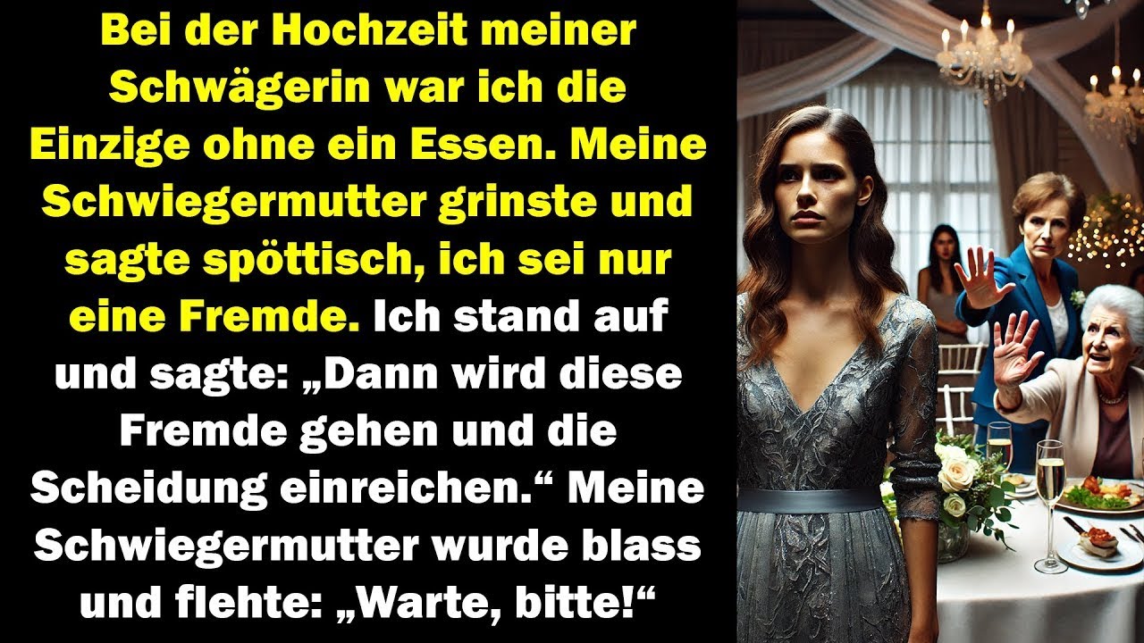 Bei der Hochzeit war ich ohne Essen  Meine Schwiegermutter grinste Du bist nur eine Fremde  Ich g