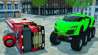 Monster Truck contra Monster Fire Truck 🚒🚔🚑¡COCHES y MOTOCICLETAS y coche de policía!