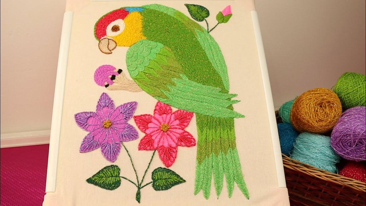 🧵 ¡Haz Volar Tu Creatividad! 🦜 Aprende a Bordar un Cotorro con Detalles Increíbles🌿Fácil🌼🌸
