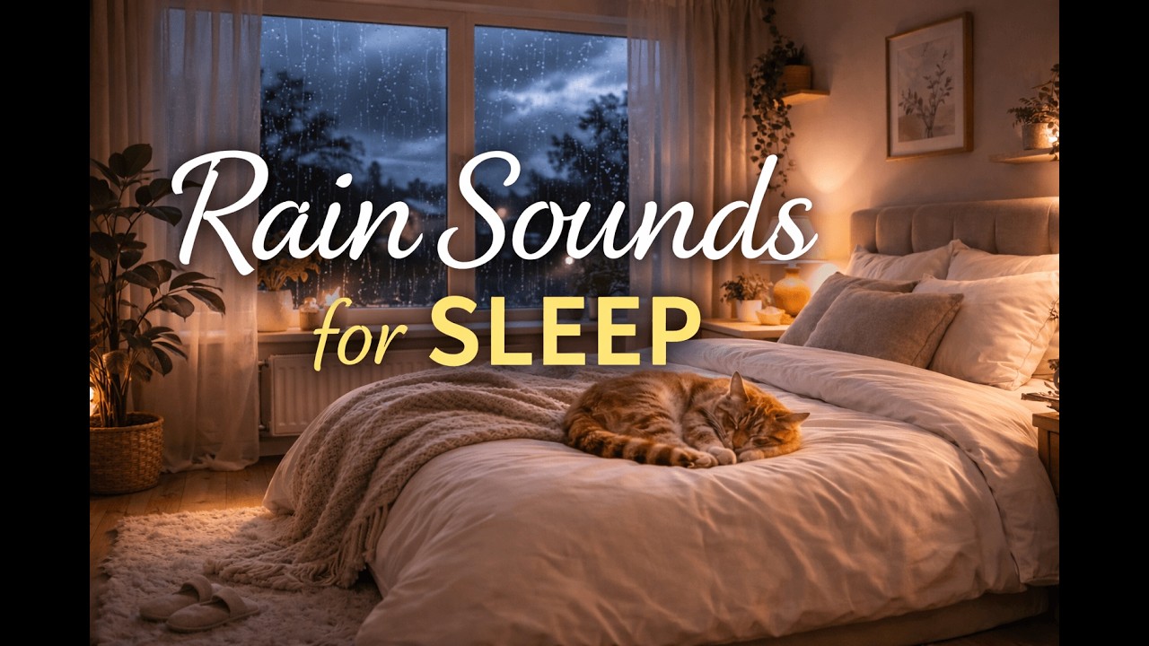 Rain Sounds for Sleep 🌧️ Night Rain Ambience with Sleeping Cat (No Talking)